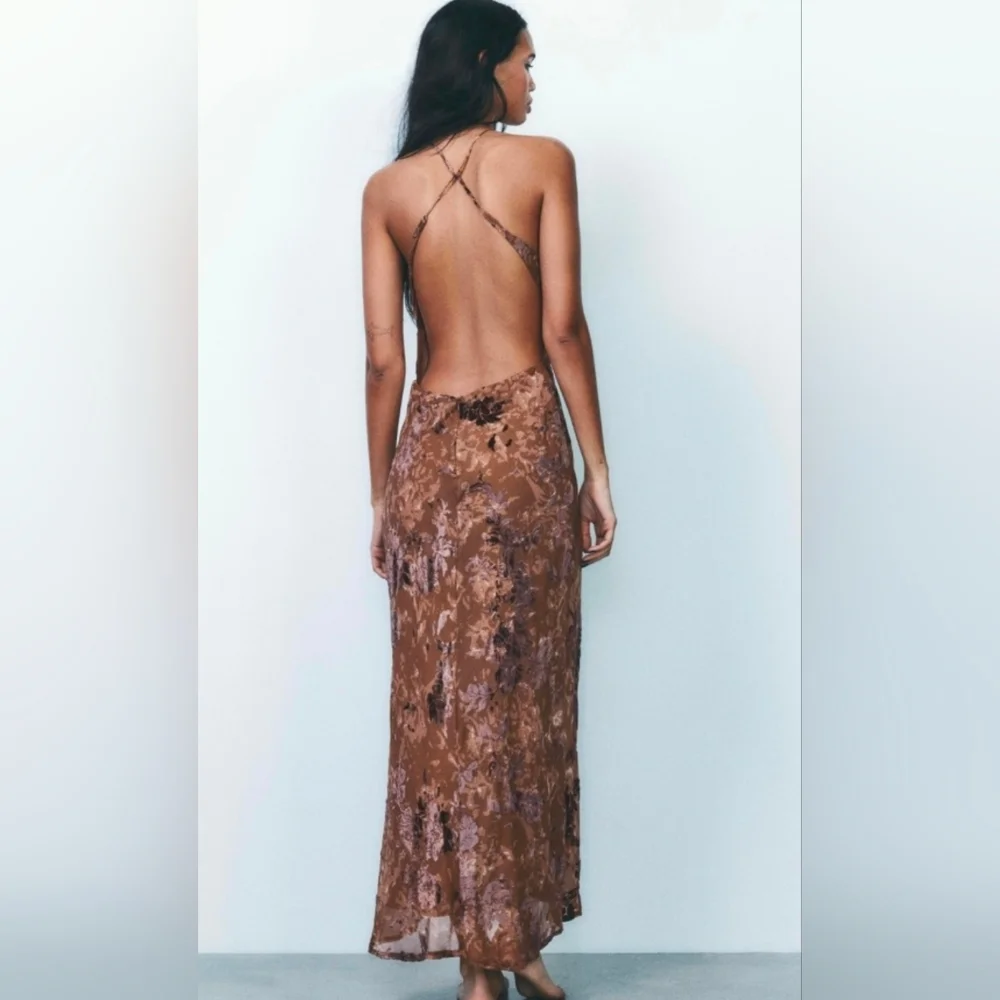 Zara - Velvet Floral Halter Maxi Dress - Picture 2 of 6